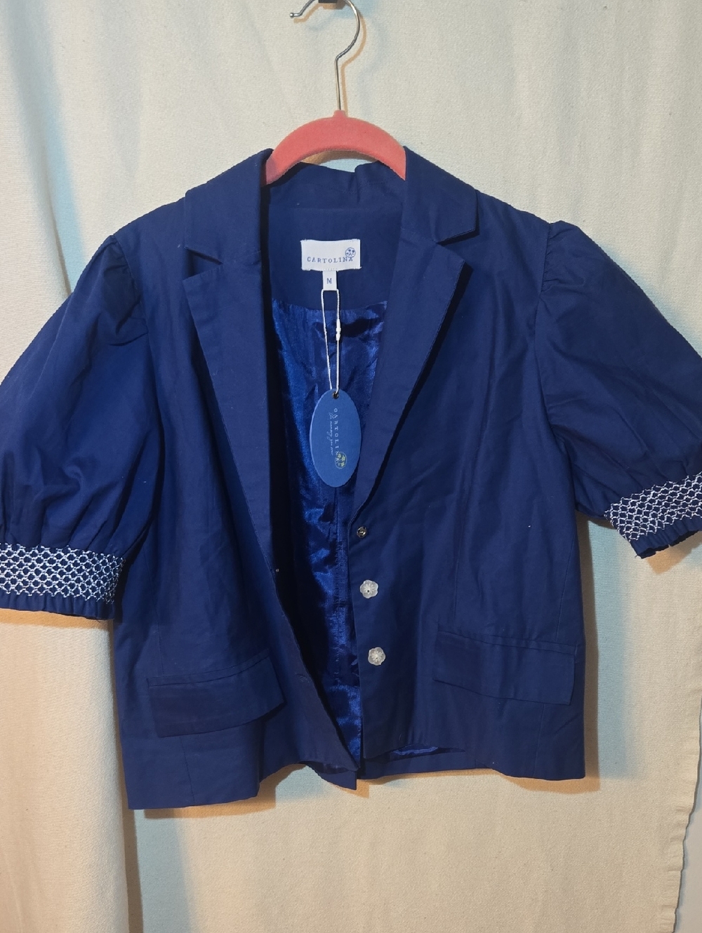 Cartolina Nantucket Blue Cropped Puff Sleeve Blazer NWT Size M